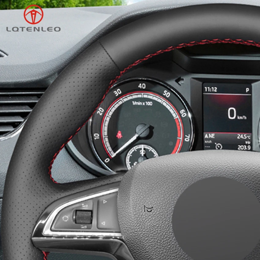 LQTENLEO черная искусственная кожа чехол на руль для Skoda Octavia RS Citigo Fabia Scala Karoq Kodiaq Citijet Superb