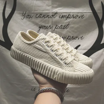 

Womens Sneakers Corduroy Canvas Shoes Comfortable Fashion Flats Low-cut Lace-up Shoes Woman Keep Warm Shoes J4-05