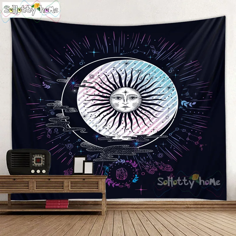 Красивый Psychedelic Sun Moon Face Печать Большой Настенный дешевый хиппи настенный