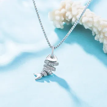 

SA SILVERAGE Valentine 925 Silver Fish Pendant Maxi Necklace Gift Sterling Silver Long Necklaces Pendants For Women Fine Jewelry