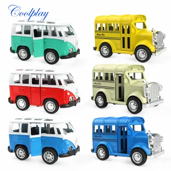 

6 Types Alloy Mini Car Model with Light Sound High Simulation Diecast Pull Back Vehicle School Bus Toys Opened Door for Children