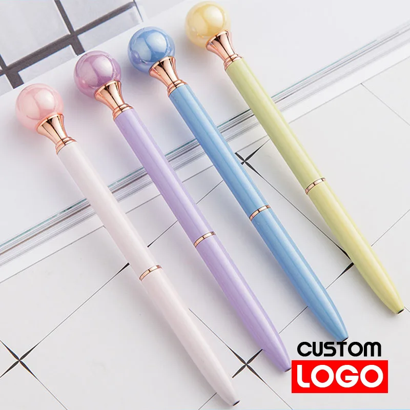 New Candy Pearl Pen Rotating Metal Ballpoint Pen Customized Logo Text Lettering Girls Gift Pen Creative Student Stationery