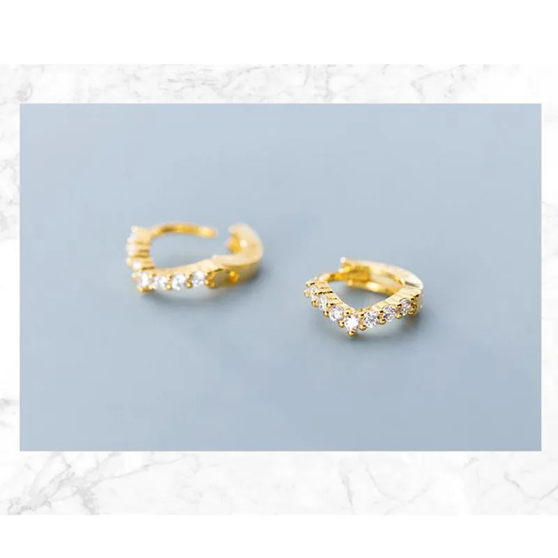 Zircon Gold Color 925 стерлингового серебра V образный маленькие серьги-кольца для женщин пирсинг круглые серьги-клипсы сережки круг цвет золотой серьги - Окраска металла: Zircon Gold Color