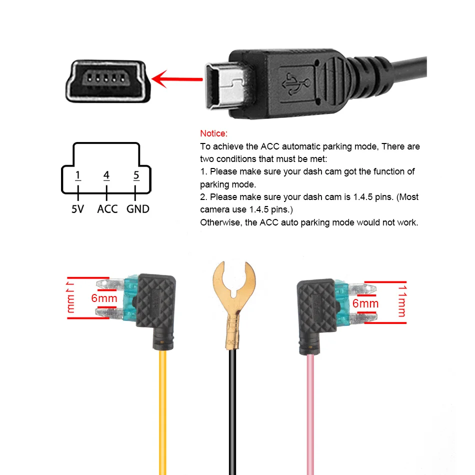RUCCESS комплект с жестким проводом Mini USB 12 В 24 В до 5 В 2.5A Автомобильный USB кабель с автоматической зарядкой для автомобильного видеорегистратора видеорегистратор gps автомобильный адаптер