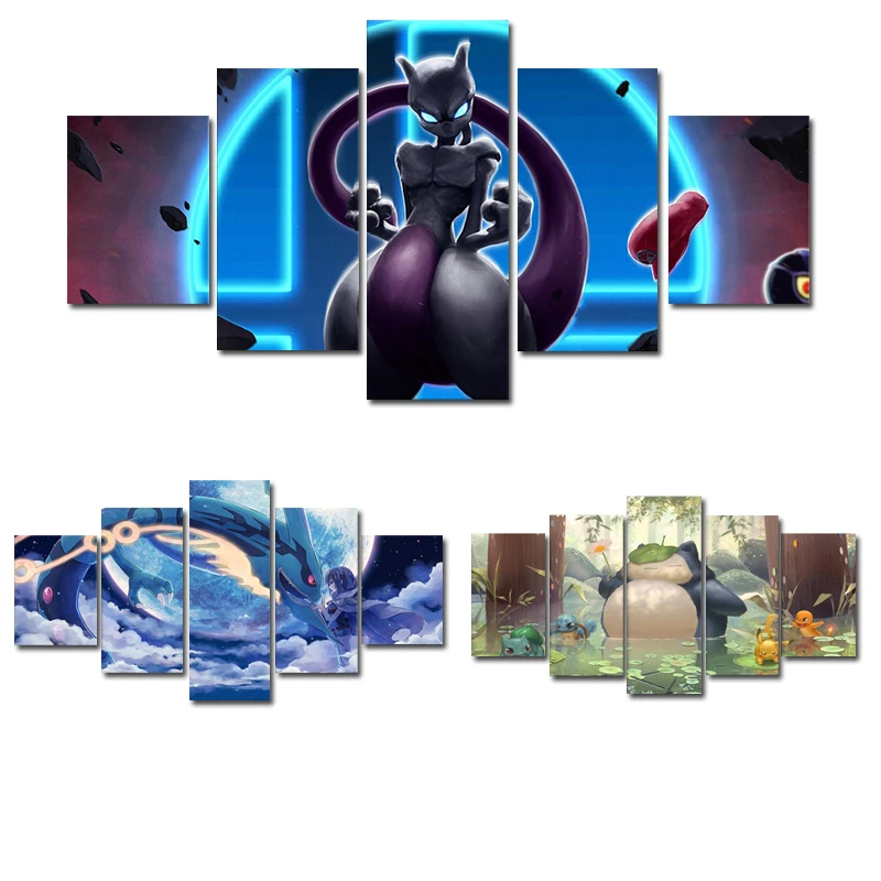 家の装飾 5パネルの絵画 レークアメワツーのポケットモンスター ポケモンゲームポスター ウォールアートの絵 キャンバスプリントギフトの壁のポスター Painting Calligraphy Aliexpress