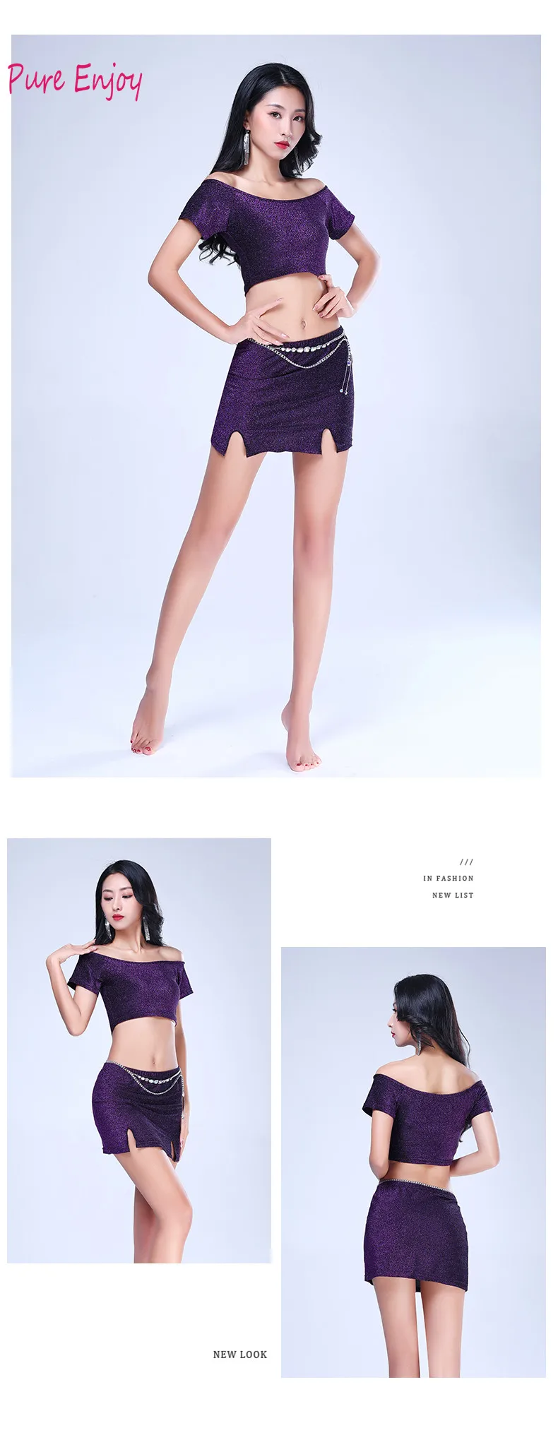 Women belly dance Team Dance Outfit Oriental Dance Practice Clothes Show round neck short skirt 2pcs dance suit 4 colors