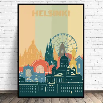 

Helsinki City Retro Cityscape Canvas Art Print Wall Poster Living Room Decoration No Frame