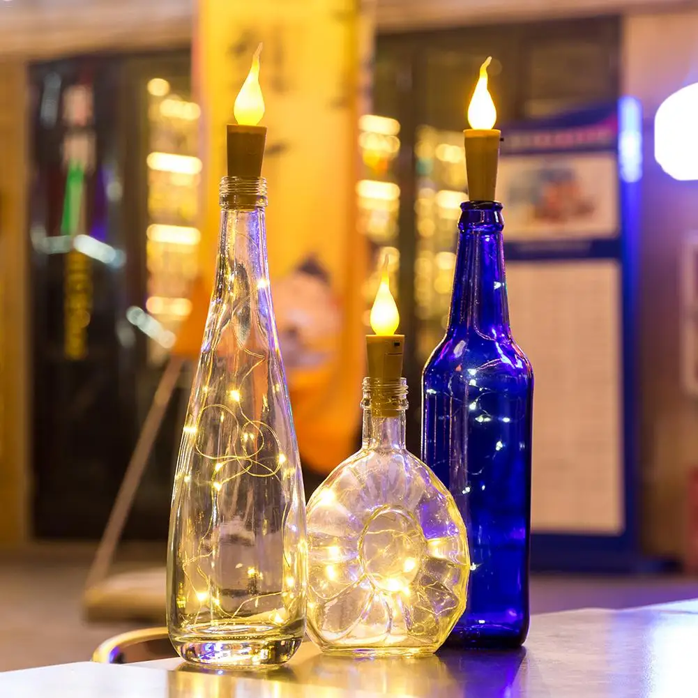 

10PCS/lot 2M 20 LED Candle String Light Wine Bottle Mini Flame Cork Lamp Holiday Decoration Light for Home Bar Valentine's Day