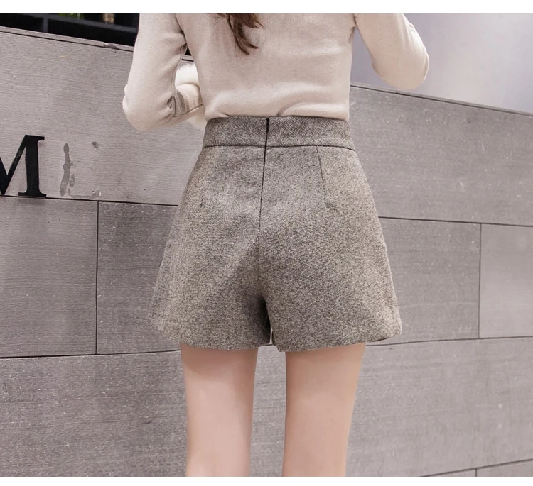 Осенние новые женские шерстяные шорты в Корейском стиле с высокой талией широкие Шорты повседневные зимние женские шерстяные шорты