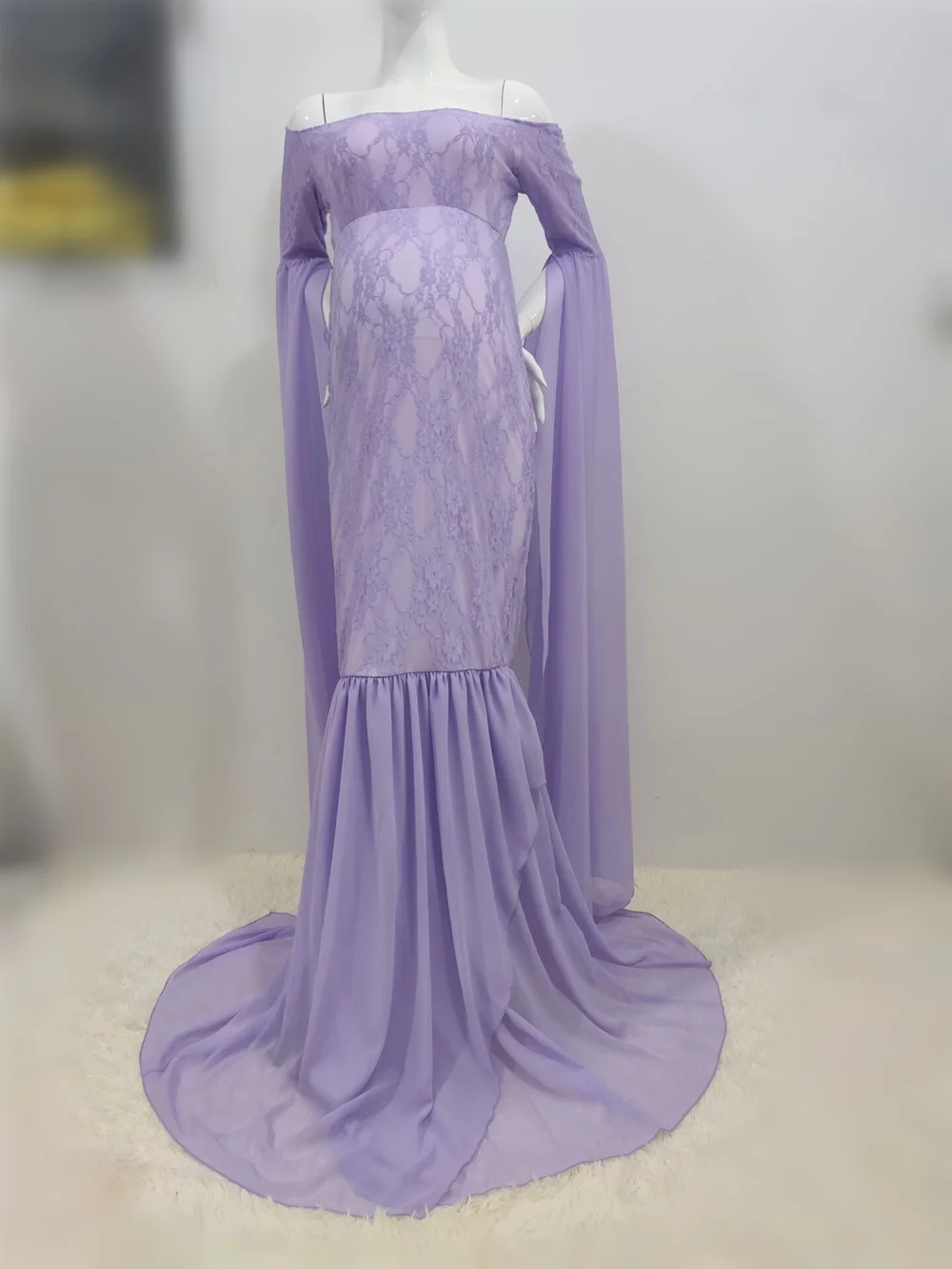 Mermaid Maternity Photography Props Dresses Lace Long Pregnancy Dress Ruffles Pregnant Women Maxi Maternity Gown For Photo Shoot (4)