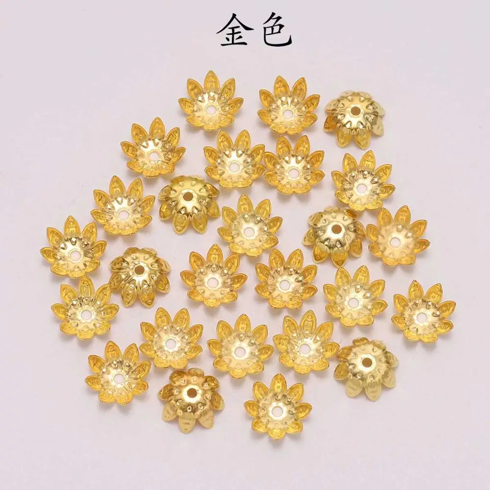 Yanqi 100 шт./лот, 8 мм, 10 мм, серебристые, позолоченные лепестки цветов, бусины-подвески для самостоятельного изготовления ювелирных изделий - Цвет: gold
