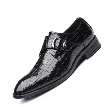 

Oversize men's shoes Business pointed leather shoes crocodile leather shoes casual men's shoes with side buttons Men dress shoes
