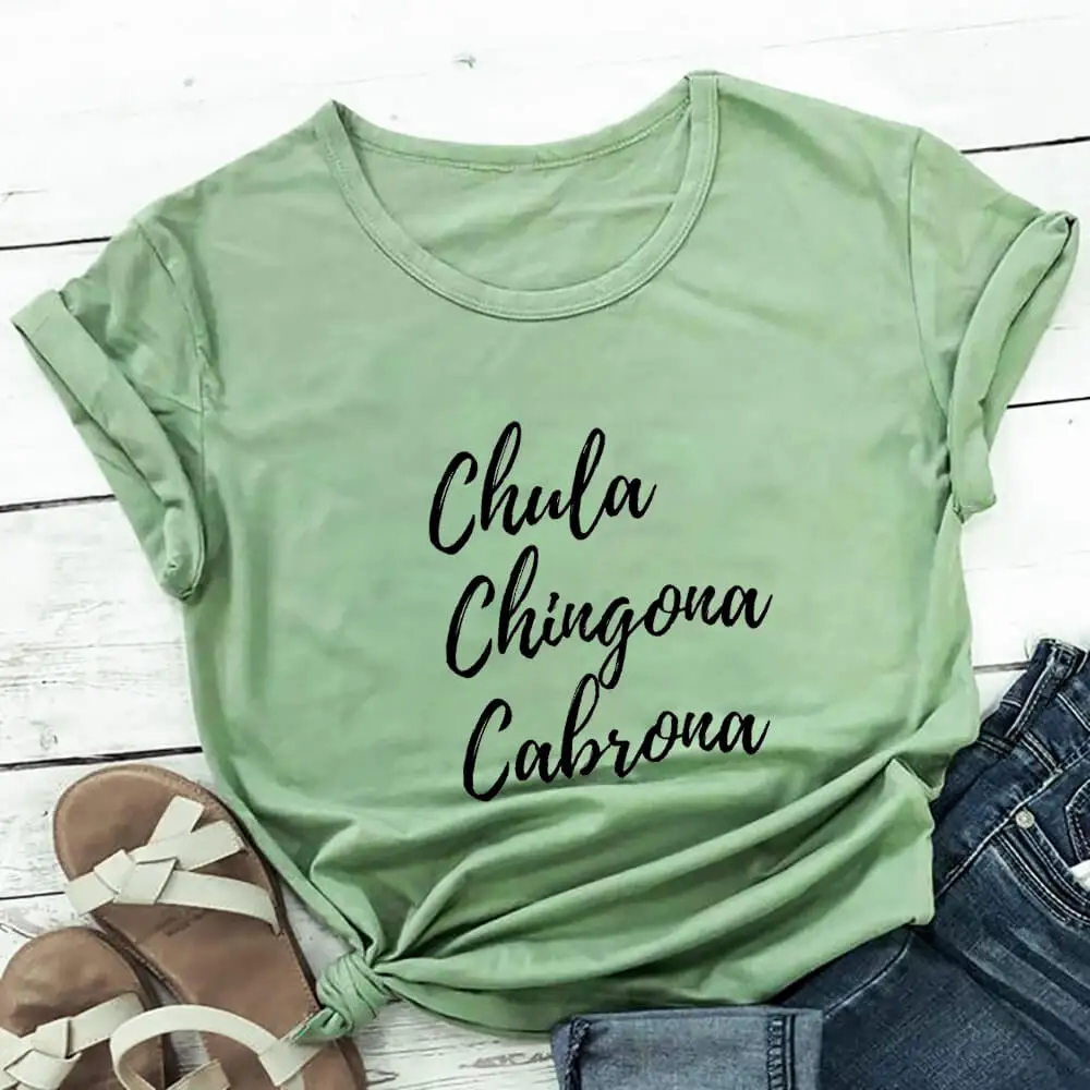Chula Chingona 100% хлопчатобумажная женская футболка испанский рубашки Мексиканская