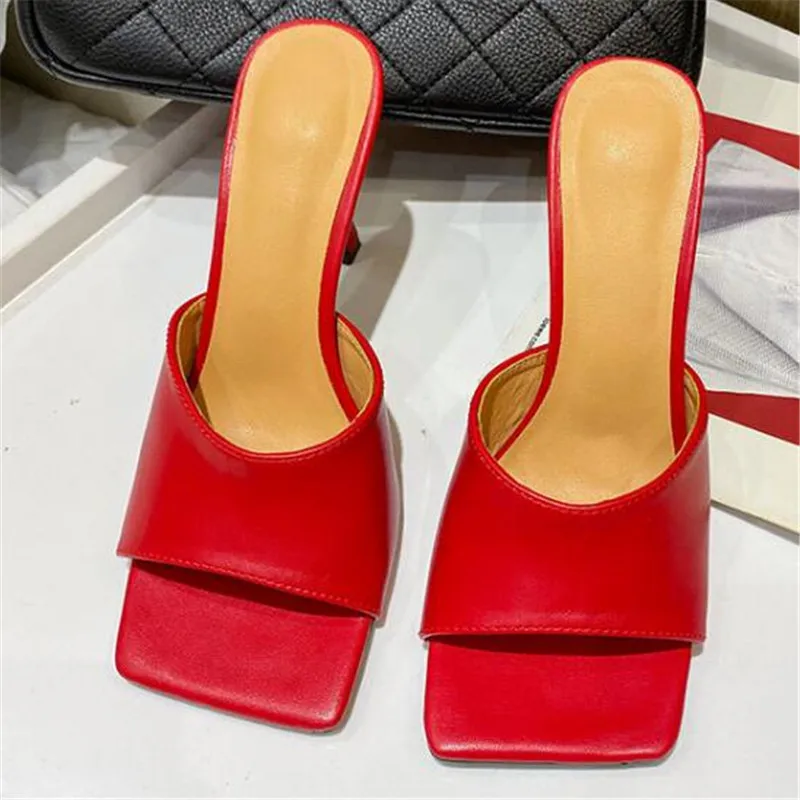 

New Square Toe High Heels Sandals Women Fashion Open Toe Slipper Women's Sandals Summer Designer Mules Shoes Women