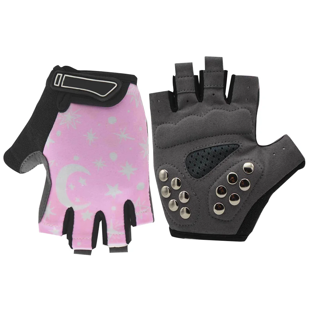 

Children Cycling Gloves Skating Printed Sweat Absorbing Padded Protective Shock Proof Half Finger Cool Nails Design Anti-slip