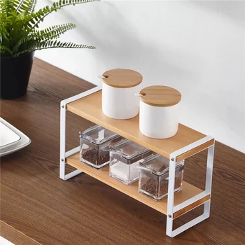 

Double-layer Wooden Kitchen Utensils Rack Shelf Organizer Japanese Style Cosmetics Storage Rack Home Multi-function Wood Shelf