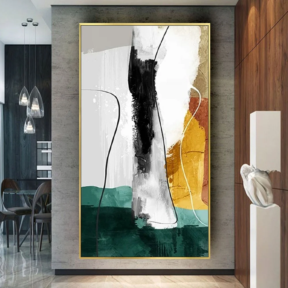 

100% Hand-Painted Simple Abstract Color Block Oil Painting Decor Home Canvas Poster For Living Room Geometric Lines Drawing Core