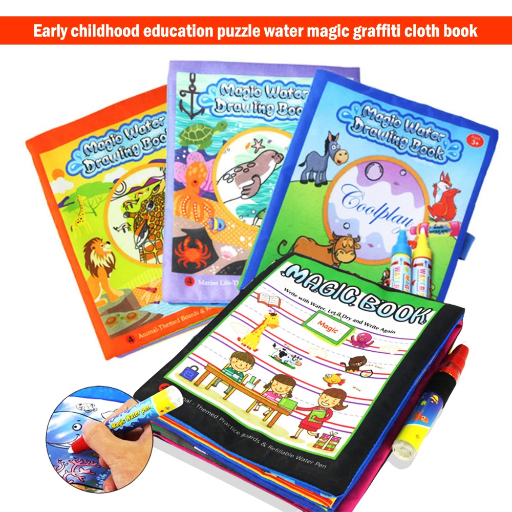 

4 Styles Children Magic Water Drawing Book Coloring Book Doodle With Magic Pen Painting Drawing Board Learning Toys for Kids
