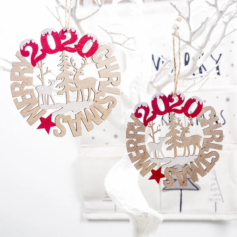 2Pcs New Year Christmas Ornament Wooden Hanging Pendants Christmas Decorations for Home New Year Decoration Xmas Tree Ornament