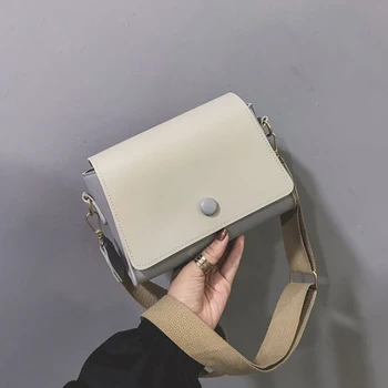 

2020 New Women Wide Strap Leather Messenger Bag Female Wild Fashion Shoulder Bag Hit Color Simple Woman Bag Bolsa Feminina