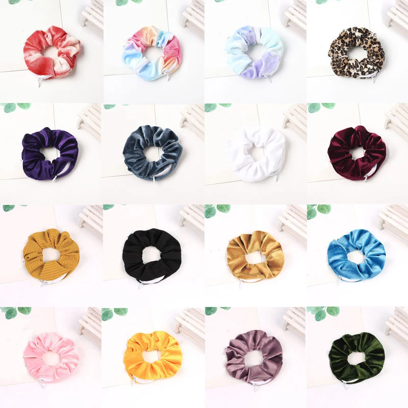 

29 Colors Velvet Zipper Hair Ties Solid Color Rubber Band Ponytail Holder One Size Fit To Most Sweet Elegant Hair Accessories