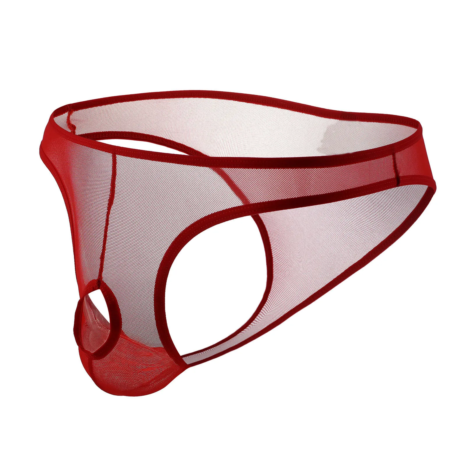 Sexy Lingerie Mens Mesh Underwear Briefs Men Open Front G-Strings Thongs Pouch Hole Hollow Out Transparent Panties Tanga male underwear
