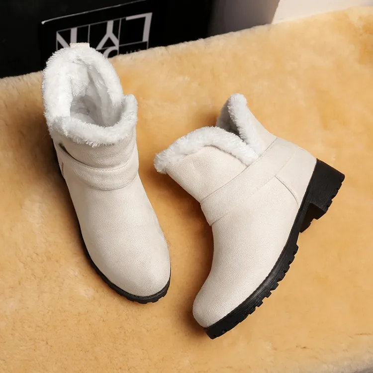 Big Size 9 10 11-17 boots women shoes ankle boots for women ladies boots shoes woman winter Flat sleeve buckle round head - Цвет: Бежевый