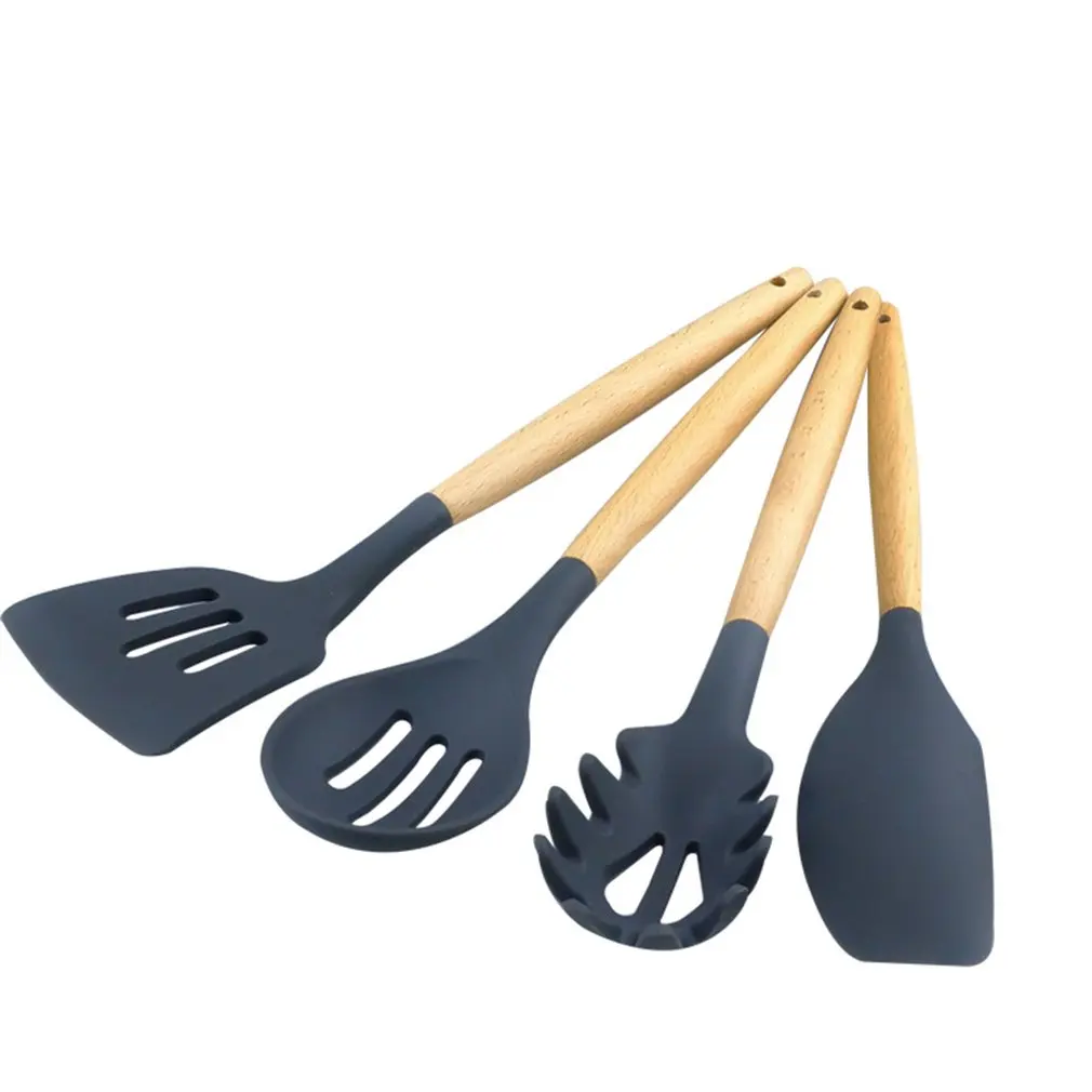 9-piece Set Of Silicone Handle With Wooden Handle Non-stick Silicone Shovel Spoon Set Kitchen Silicone Kitchenware Set