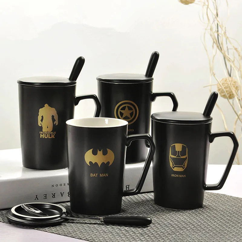 

Creative Avengers League Ceramic Mug With Lid Spoon Superman Spider-Man Batman Coffee Cup