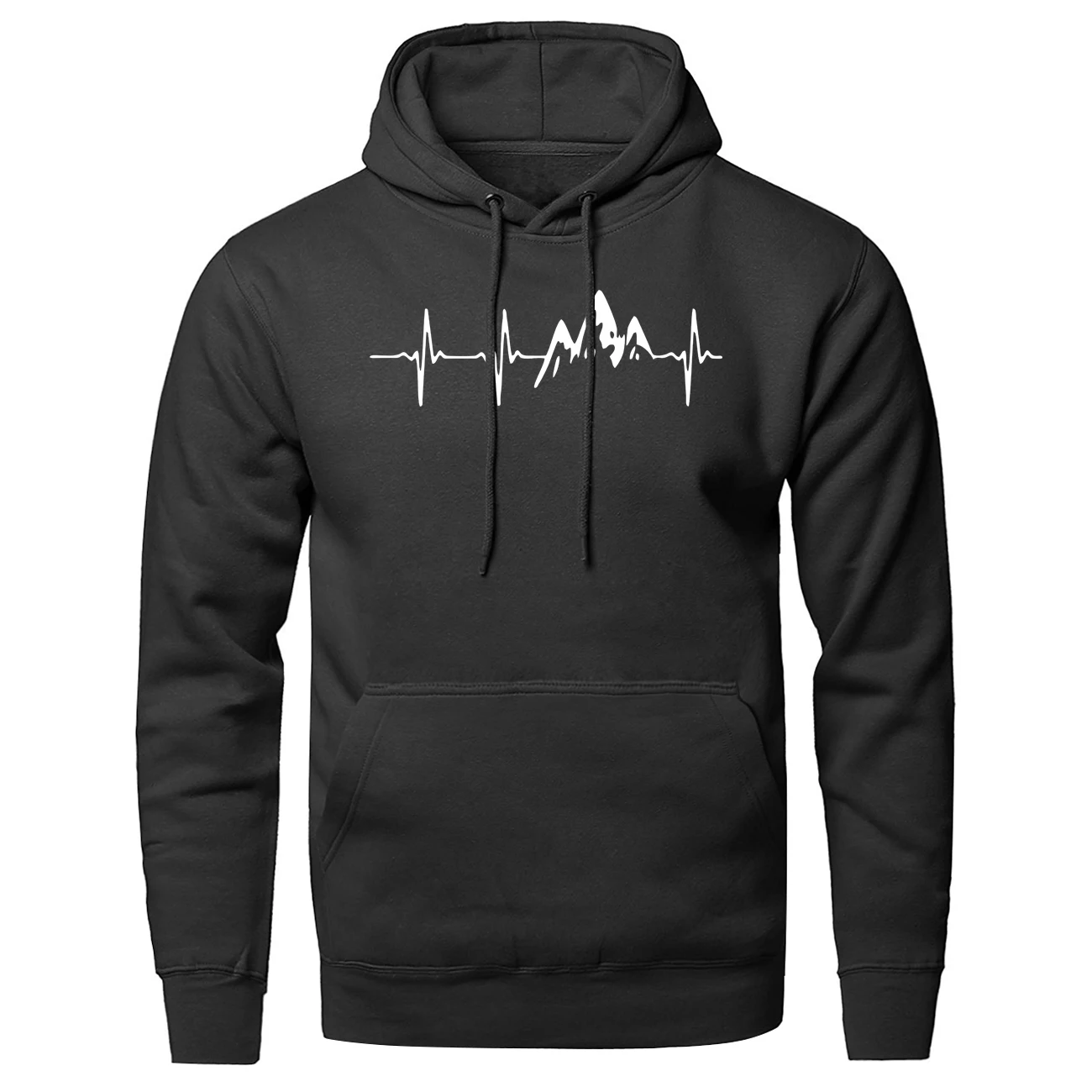 Streetwear Man Hoodies Sweatshirt Jackets Mountain-Heartbeat-Printed Spring Top Hip-Hop