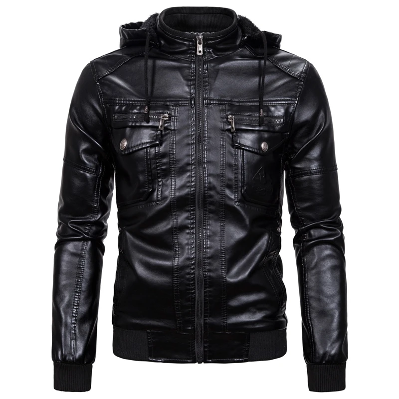 Men Hooded Leather Jackets Coats Autumn Thick Fleece Bomber Jacket Male Suede Clothing Faux Leather Fur Coat Size 3XL,1603 - Цвет: 1603 black