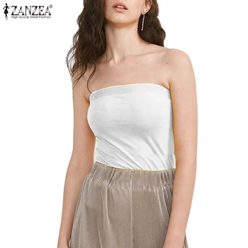 

Seamless Crop Top Underwear Sport Stretch Shapewear ZANZEA Women Casual Solid Bandeau Sleeveless Ladies Tube Tops Plus Size