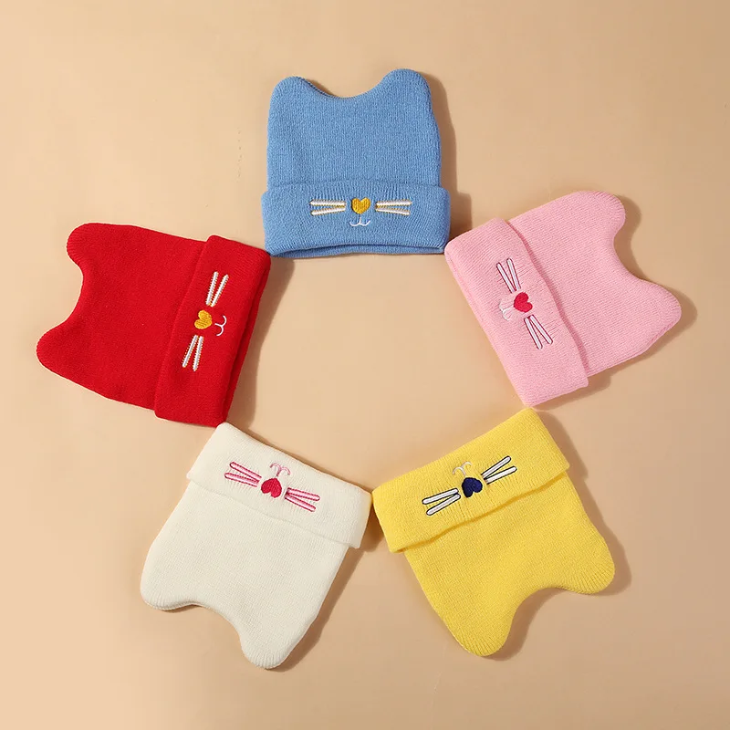 

Baby cotton Knit hat Autumn Winter Warm cat Beanie Hedging Cap Fashion cute Solid Colors Hat Winter for Newborn baby