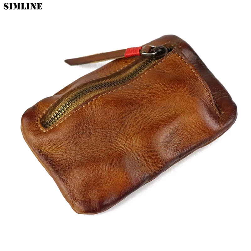 Monedero de cuero genuino para hombre y mujer, monedero Vintage hecho a mano, pequeño, Mini billetera con tarjetero, funda para dinero| Monederos| - AliExpress