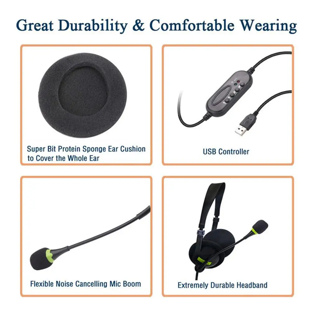 Black 3.5mm Microphone Adjustable Headband Wired Stereo Headset Noise Cancelling Earphone For Computer Laptop Desktop