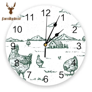 

Country Graffiti Chicken Hill House PVC Wall Clock Modern Design Home Decor Bedroom Silent Oclock Watch Wall For Living Room