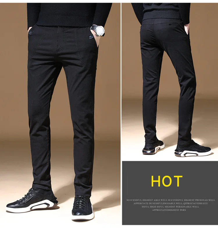 Long Pants Fashion Winter Thermal Cotton Masculino Keep Warm Slim Men's Trousers Thick Pencil Pants Business Casual Male MOOWNUC