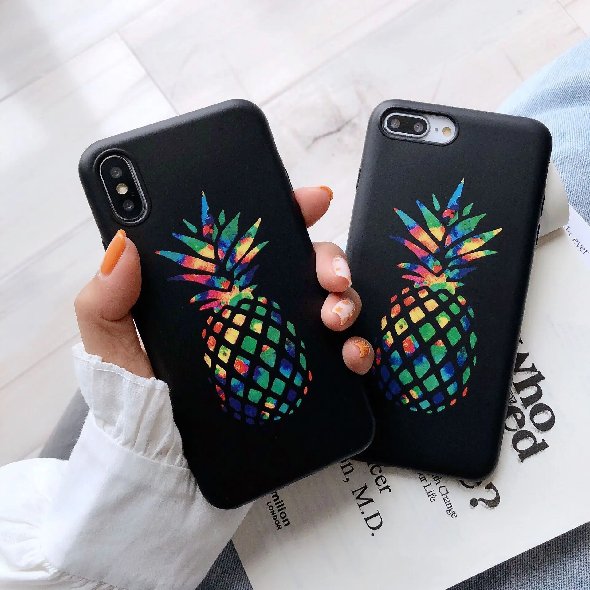 

Luxury Case For iPhone X Fruit Phone Case For iPhone XR XS Max 6 6s 7 8 Plus Back Cover Colored Pineapple Soft TPU Funda Coque