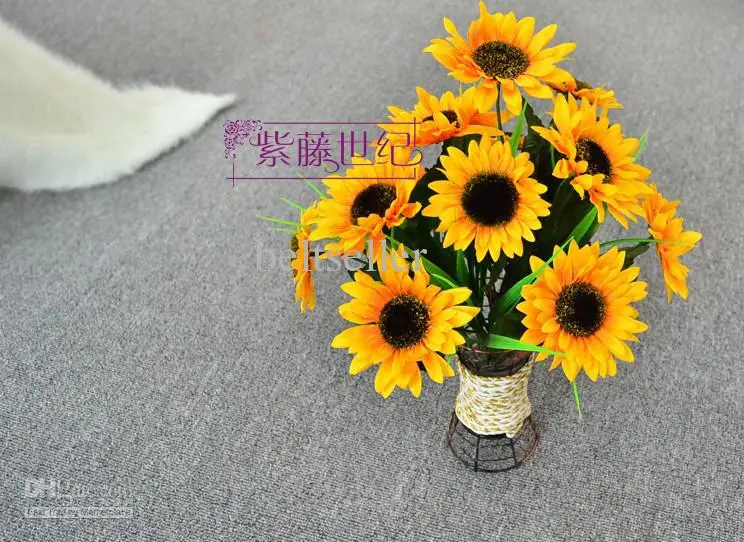 Artificial Silk Simulation Sunflower Bush Fake Daisy Bouquet 14 heads Sunflowers Artificial Silk Flowers Home Decoration