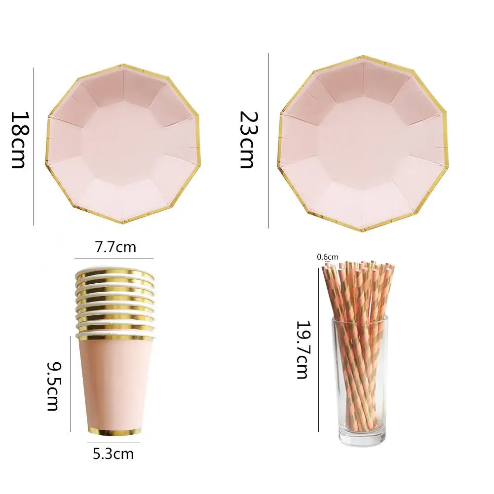 Золотой блокирующий розовый сплошной цвет одноразовая посуда тарелки чашки для