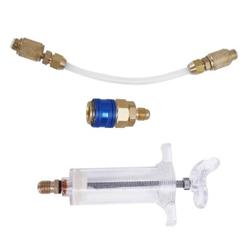 

Oil / Paint Fabric 30ml Injector 1/4 Inch SAE R134a With Low Side Quick Hit Transparent Liquid Hose Accessories