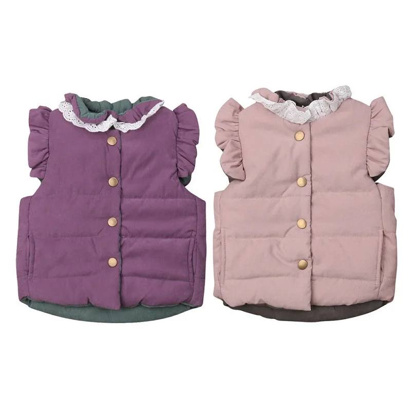

Autumn Winter Sweet Baby Coats Girls Toddler Coat Newborn Jacket Ruffle Sleeveless Thicken Waistcoat Outerwear Bodywarmer 0-4T