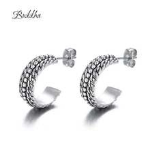 Новые модные ювелирные изделия классический стиль древние серебряные серьги с Буддой геометрический дизайн, округлый, круглый серьги-гвоздики лучший подарок для женщин девушек