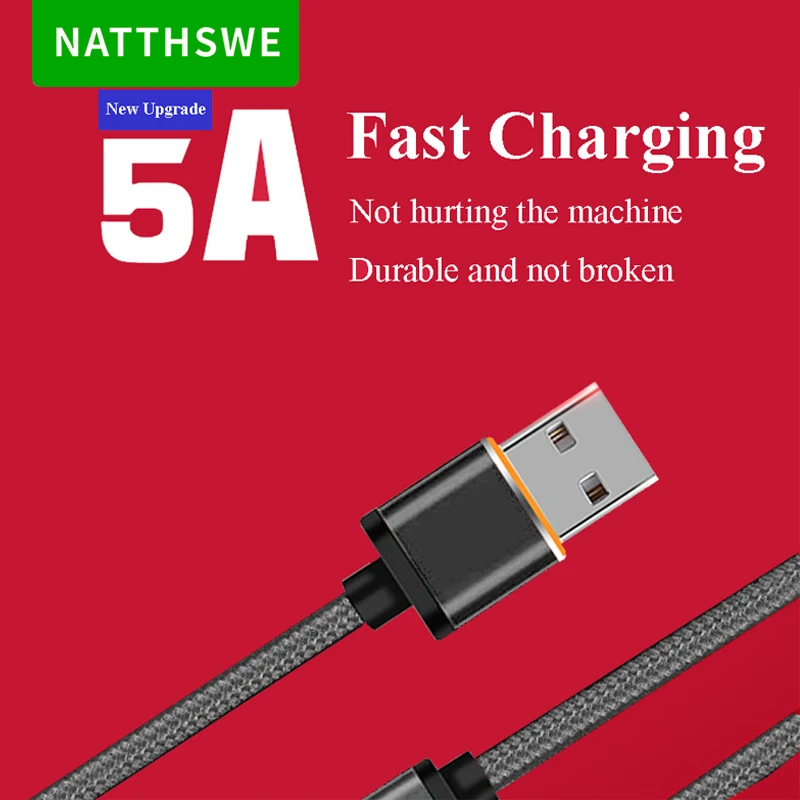 NATTHSWE 5.0A супер быстрая зарядка type-C USB кабель для передачи данных 1 м нейлоновая плетеная линия данных для huawei P30 P20 Xiaomi samsung A5