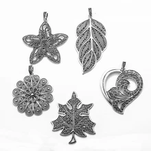 2 шт антикварные серебряные большие полые филигранные подвески в виде листьев цветов подходят для изготовления ожерелья своими руками