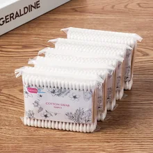 500 шт Двойной головной натуральный ватный тампон для женщин для макияжа с хлопковым бутоном наконечником для медицинских деревянных палочек Чистка ушей для ухода за кожей носа