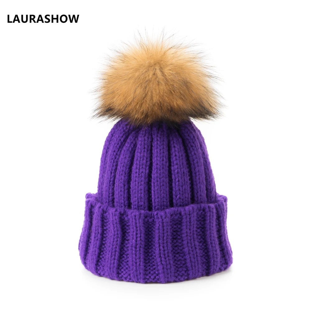 LAURASHOW цветная шапка из натурального меха норки с помпонами, шерстяная шапка для взрослых и детей, вязаная шапка, шапочки