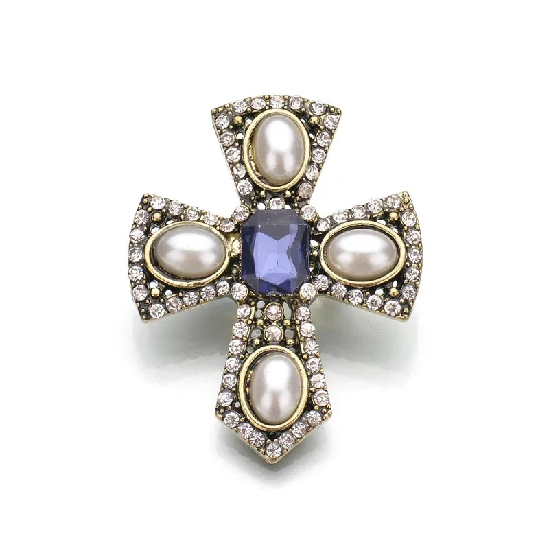 Vintage Jesus Cross Brooch White Pearl Blue Clear Rhinestone Unisex Gift for Men and Women | Украшения и аксессуары