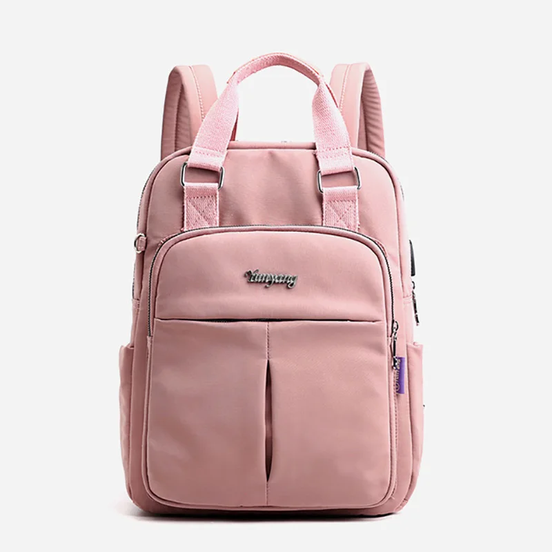 USB Rechargeable Casual Women Backpack Large Capacity College Wind Travel Trolley Bag Waterproof Ladies Backpack