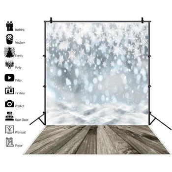 

Laeacco Wood Backdrops Winter Snowflake Dark Planks Baby Portrait Scenic Backgrounds Photography Backdrops For Photo Studio